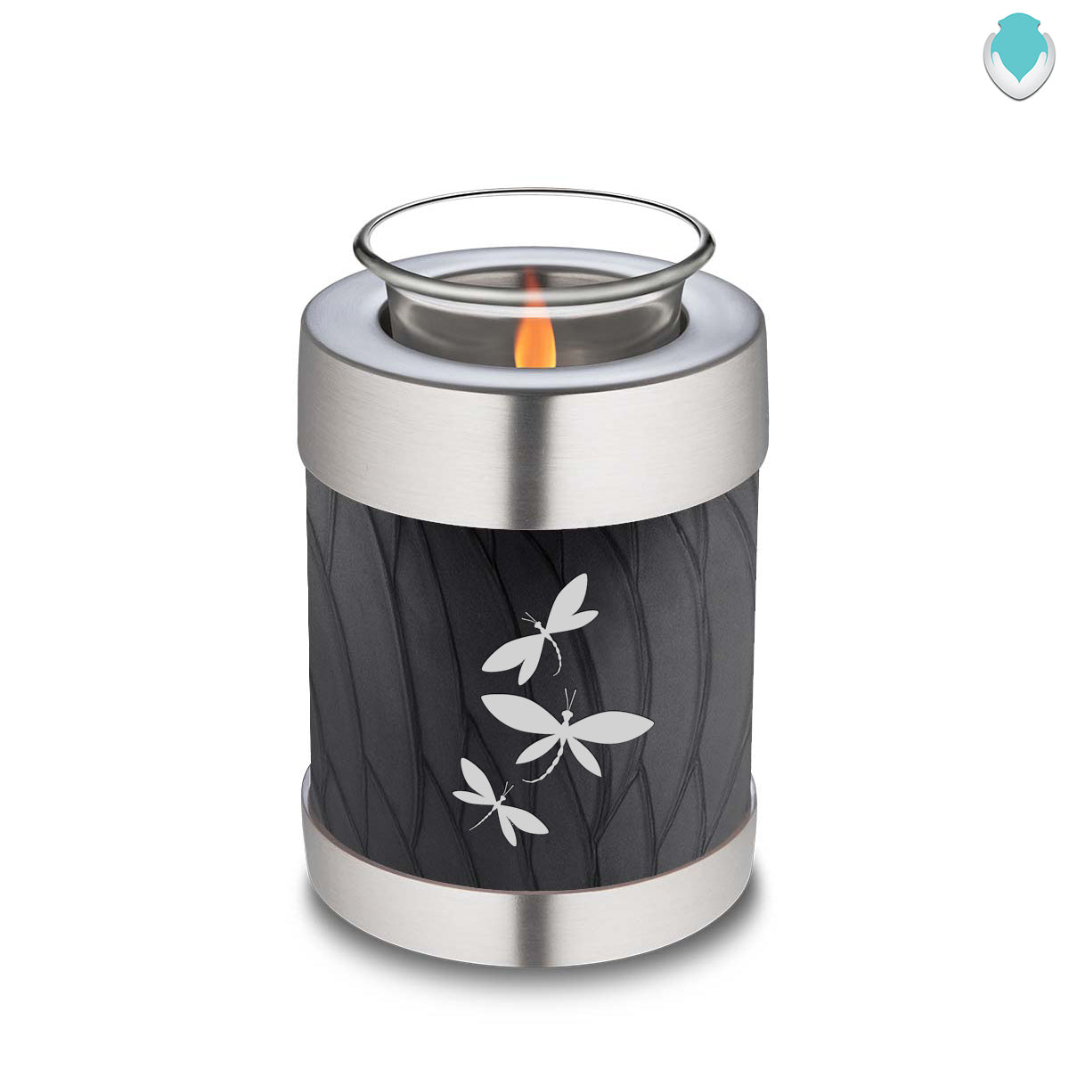 Candle Holder Embrace Pearl Black Dragonflies Cremation Urn