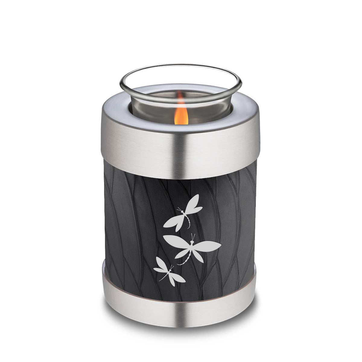 Candle Holder Embrace Pearl Black Dragonflies Cremation Urn