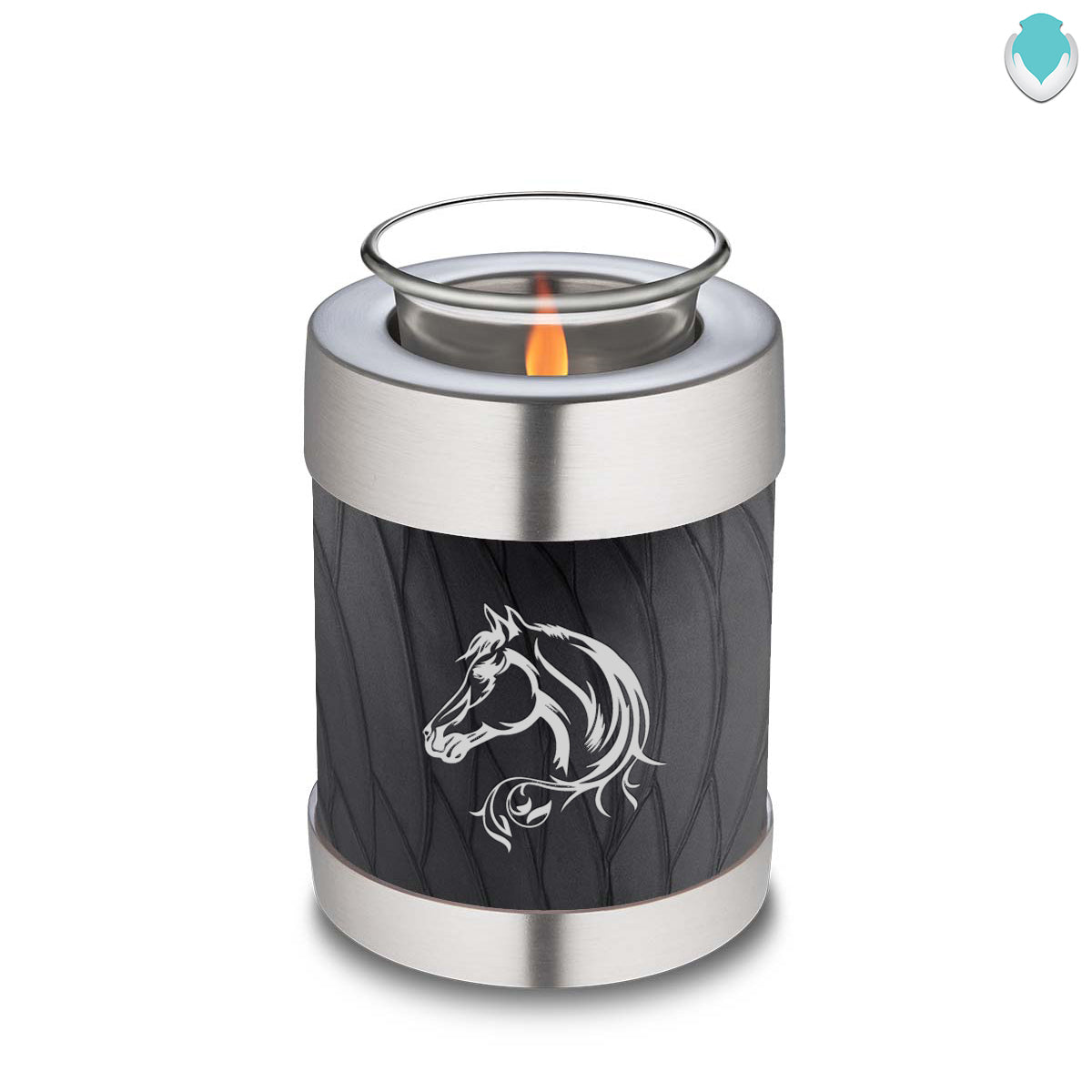 Candle Holder Embrace Pearl Black Horse Cremation Urn