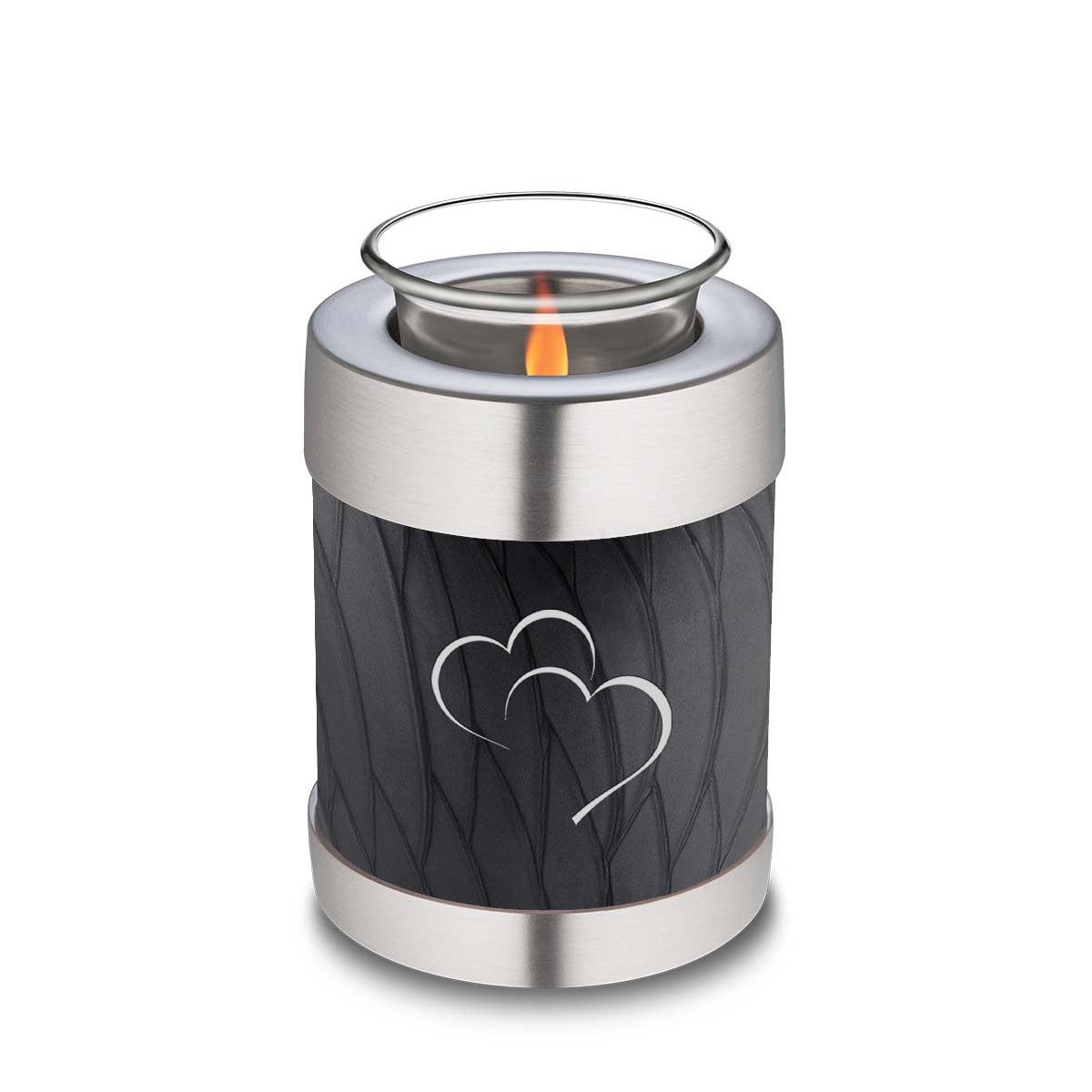 Candle Holder Embrace Pearl Black Hearts Cremation Urn