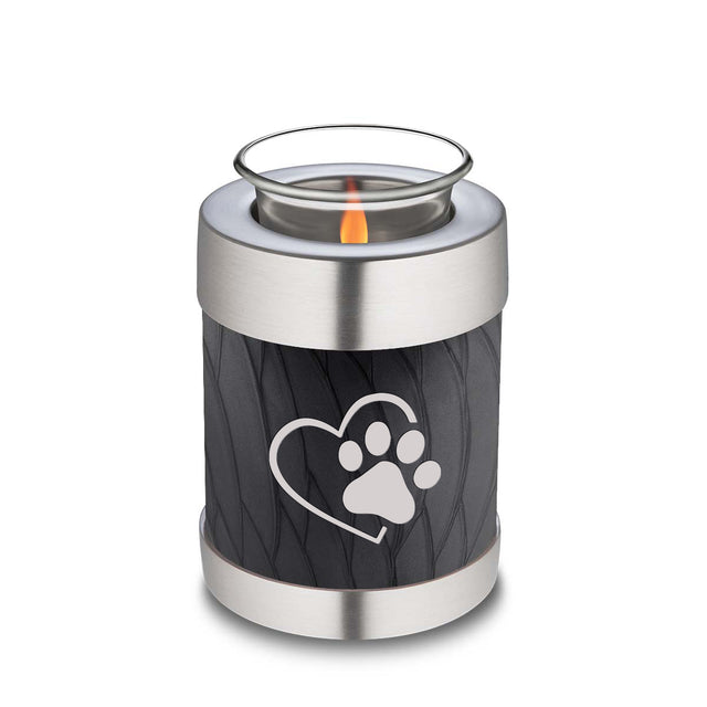 Candle Holder Embrace Pearl Black Single Paw Heart Pet Cremation Urn