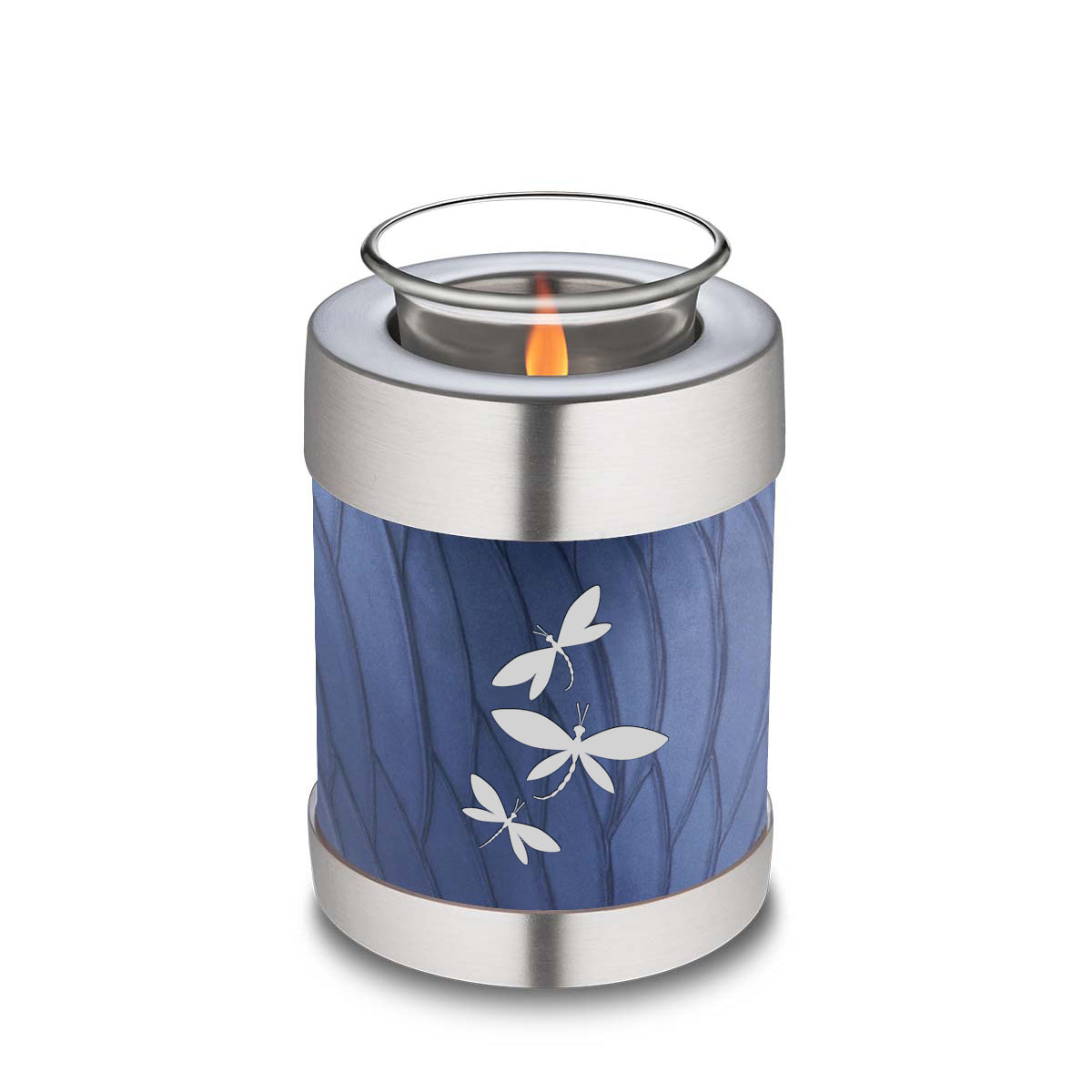 Candle Holder Embrace Pearl Cobalt Blue Dragonflies Cremation Urn