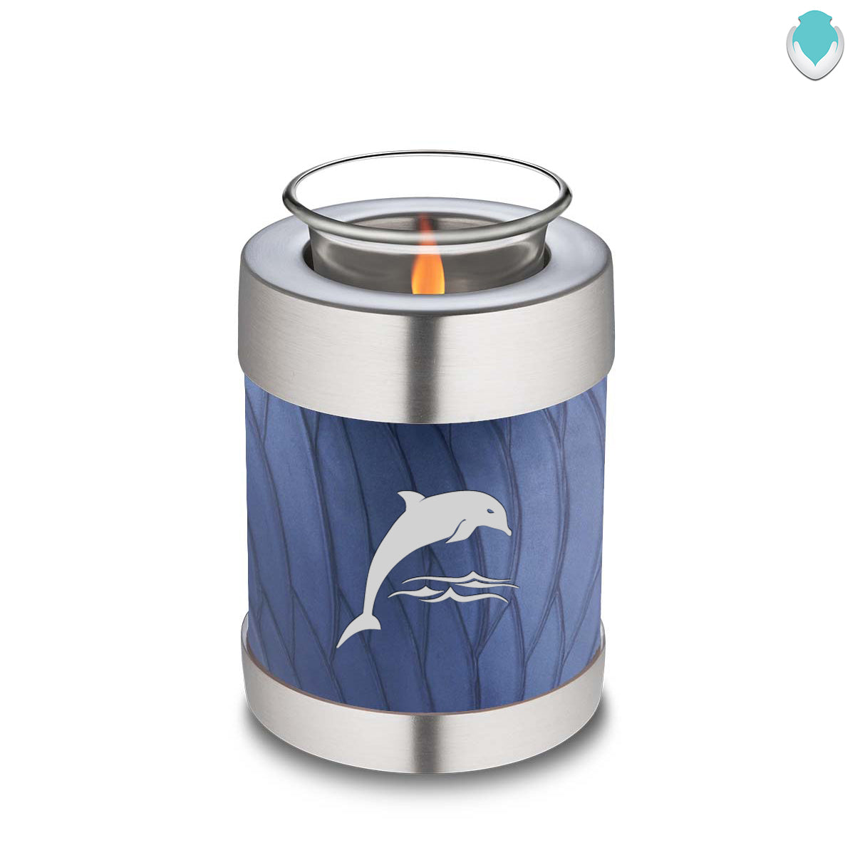 Candle Holder Embrace Pearl Cobalt Blue Dolphins Cremation Urn