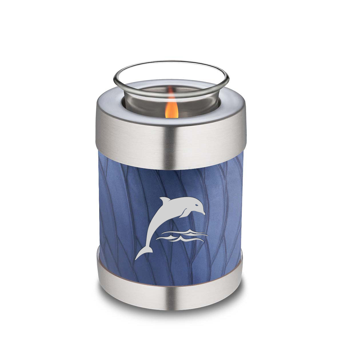 Candle Holder Embrace Pearl Cobalt Blue Dolphins Cremation Urn