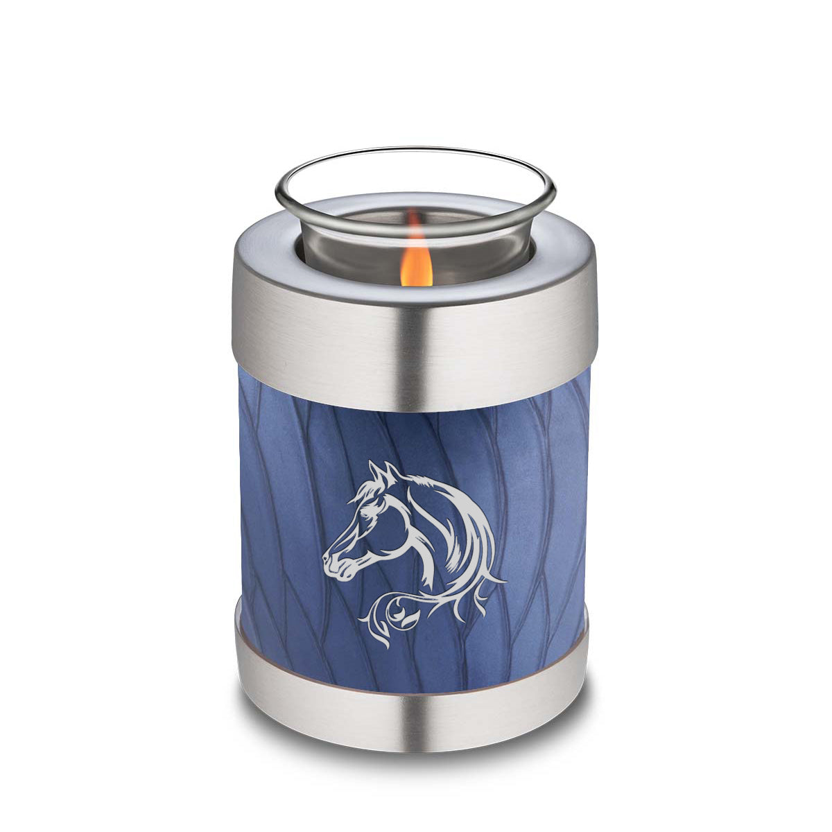 Candle Holder Embrace Pearl Cobalt Blue Horse Cremation Urn