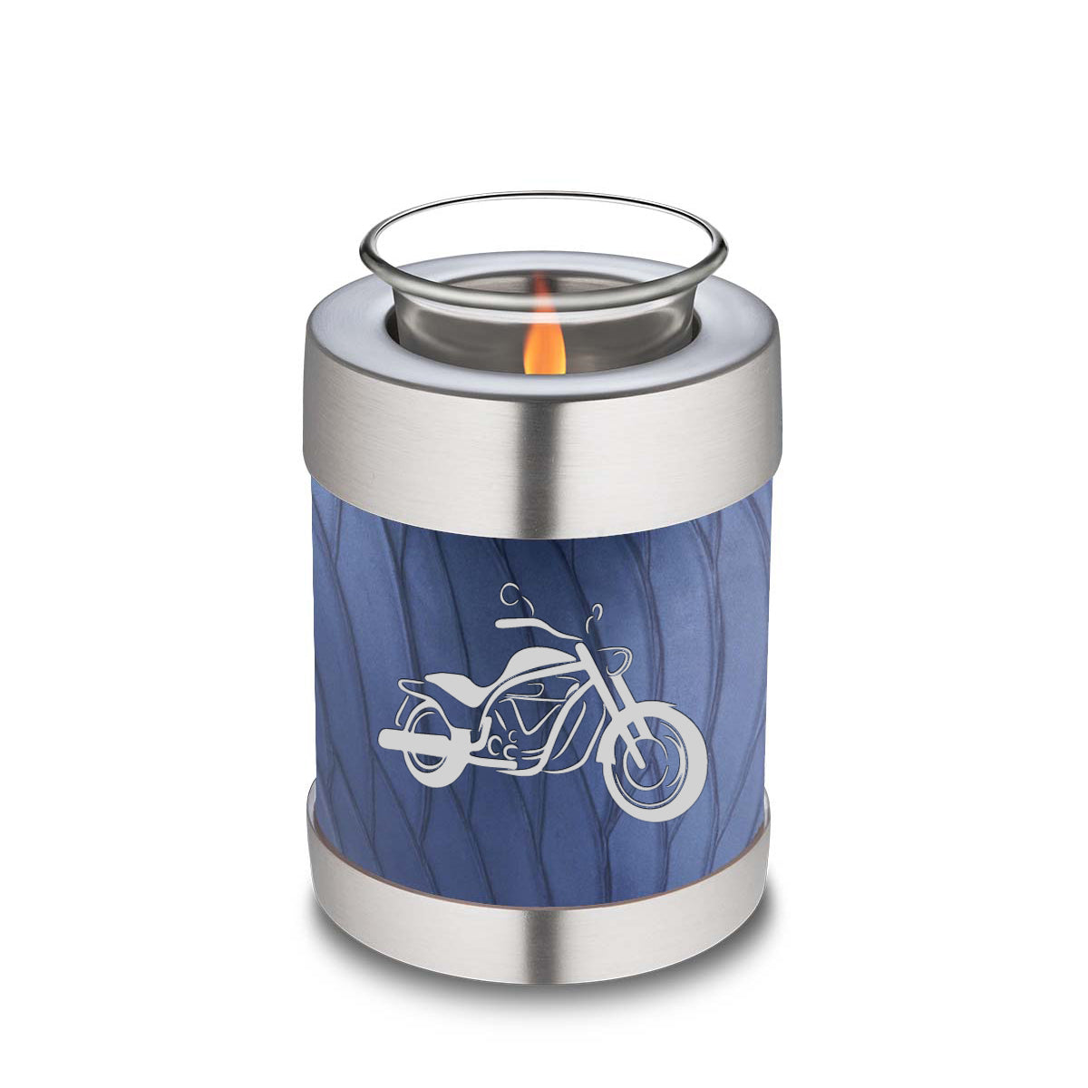 Candle Holder Embrace Pearl Cobalt Blue Motorcycle Cremation Urn
