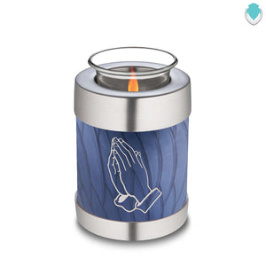 Candle Holder Embrace Pearl Cobalt Blue Praying Hands Cremation Urn