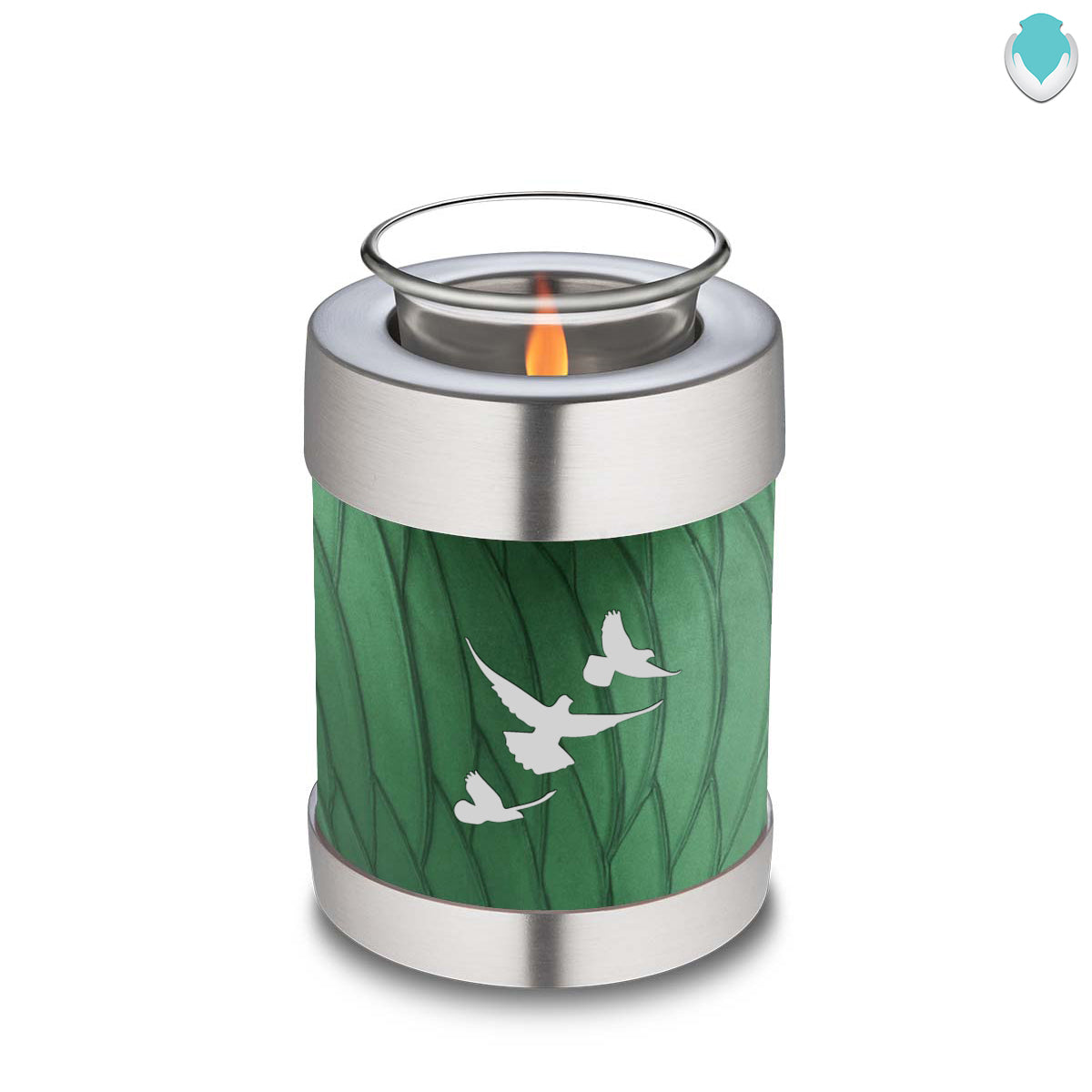Candle Holder Embrace Pearl Green Doves Cremation Urn