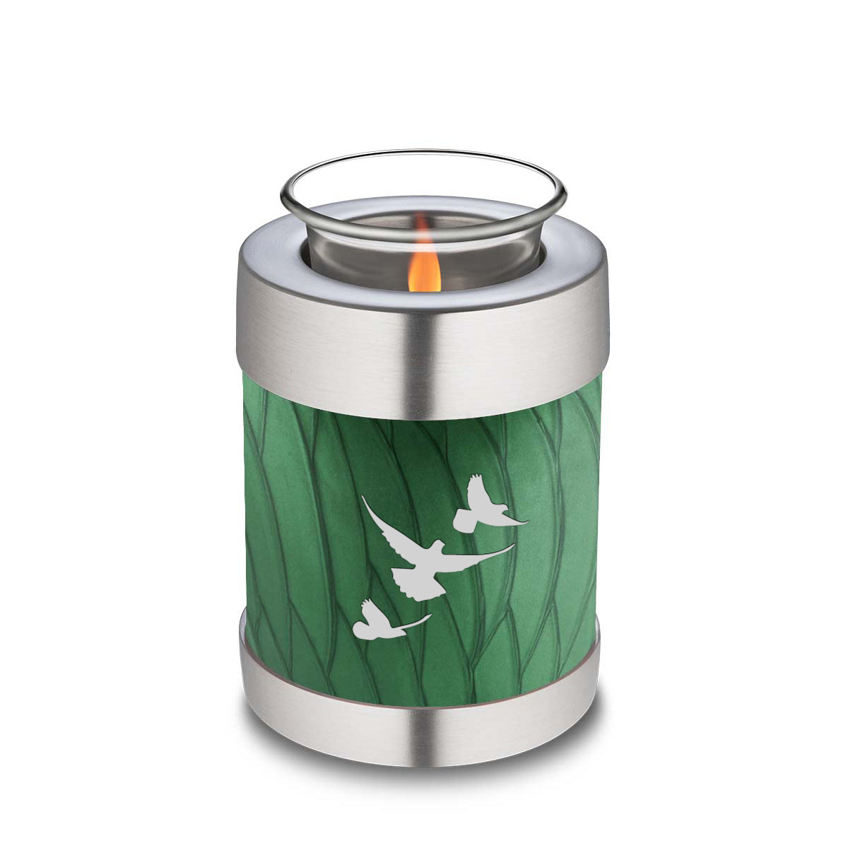 Candle Holder Embrace Pearl Green Doves Cremation Urn