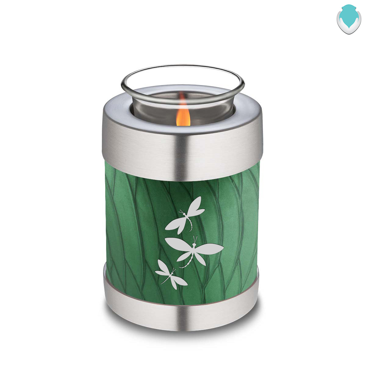 Candle Holder Embrace Pearl Green Dragonflies Cremation Urn