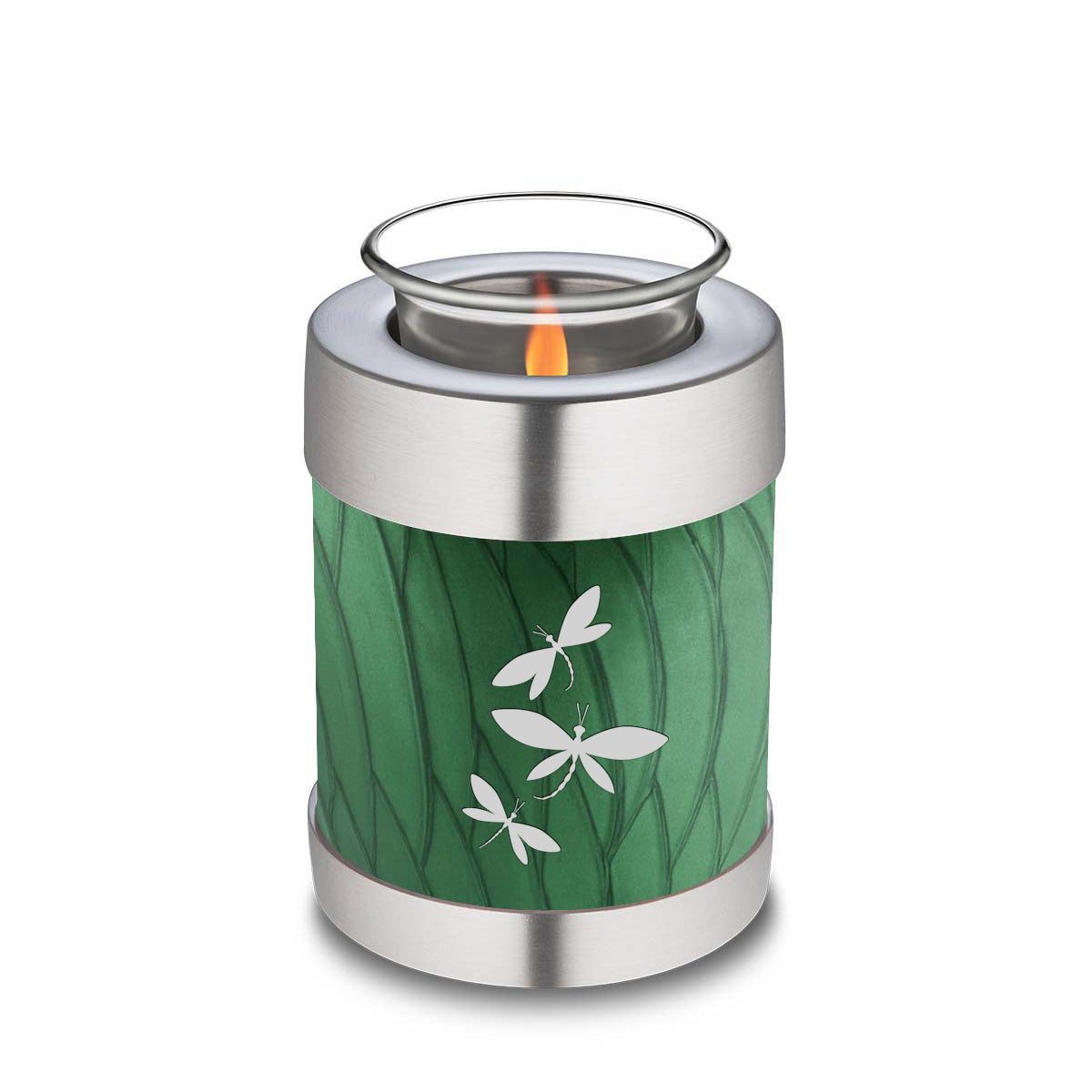 Candle Holder Embrace Pearl Green Dragonflies Cremation Urn