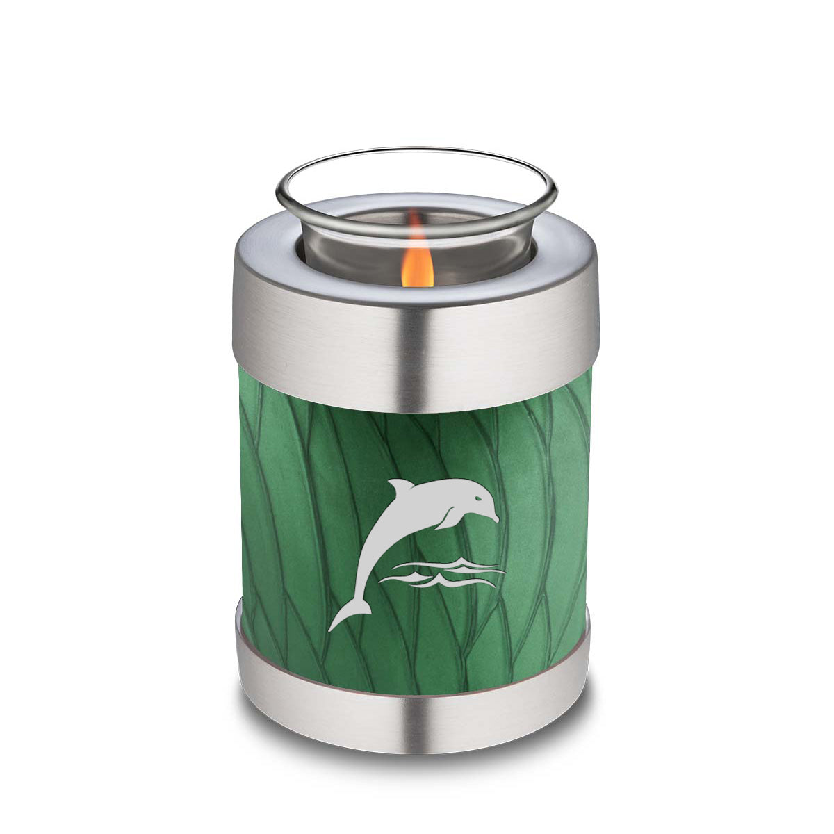 Candle Holder Embrace Pearl Green Dolphins Cremation Urn