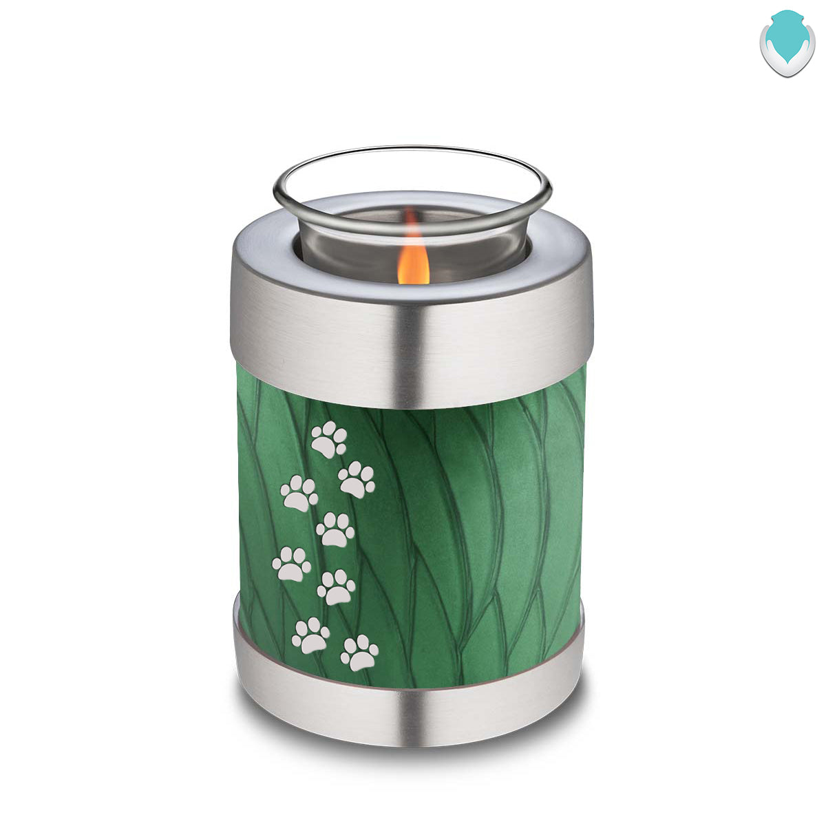 Candle Holder Embrace Pearl Green Walking Paws Pet Cremation Urn