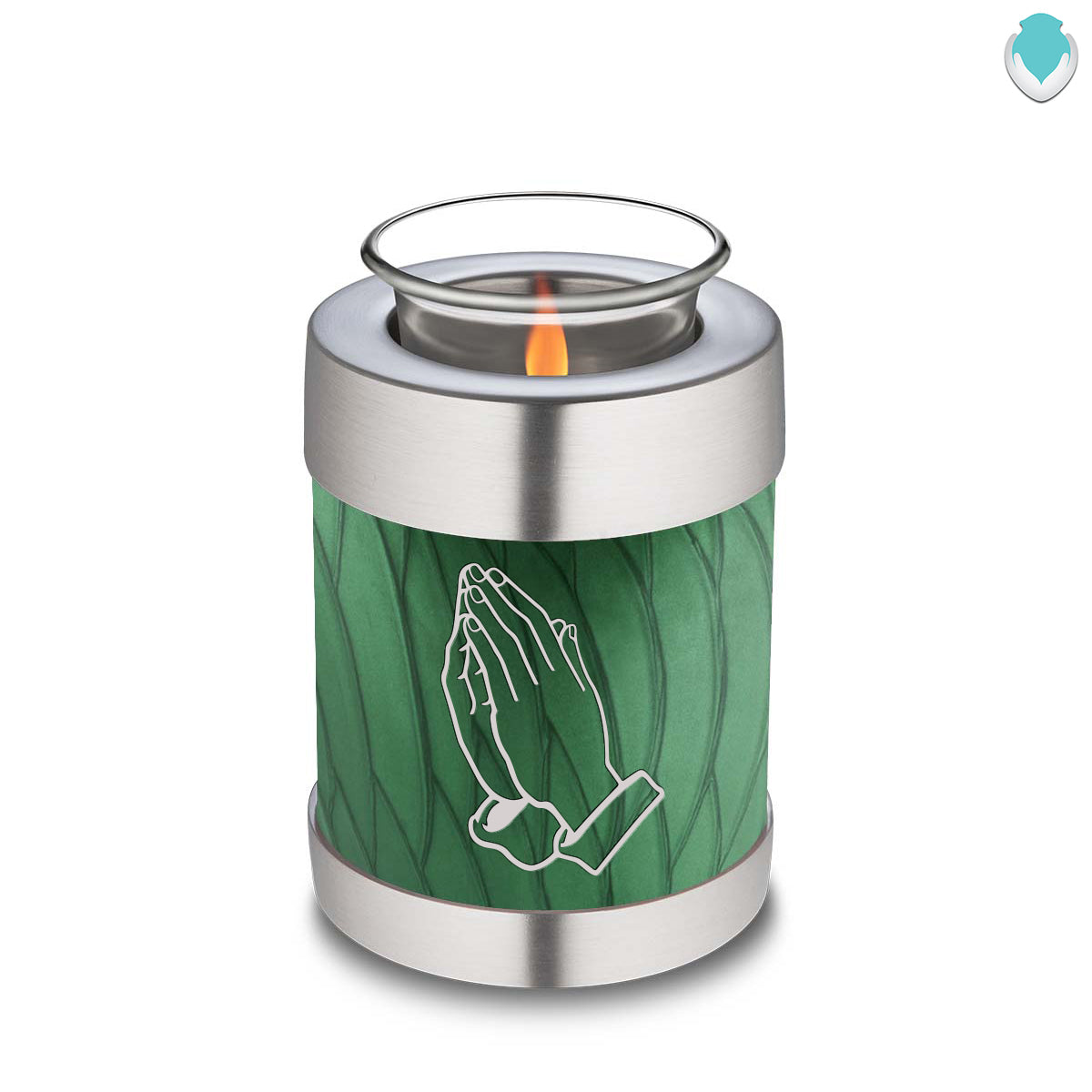Candle Holder Embrace Pearl Green Praying Hands Cremation Urn