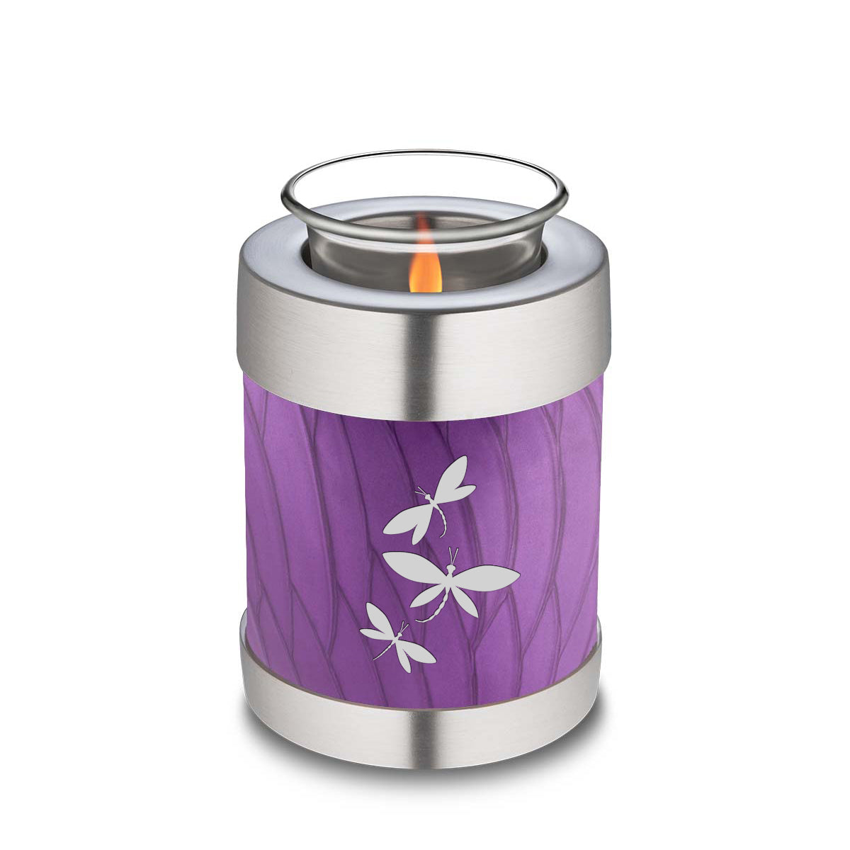 Candle Holder Embrace Pearl Purple Dragonflies Cremation Urn