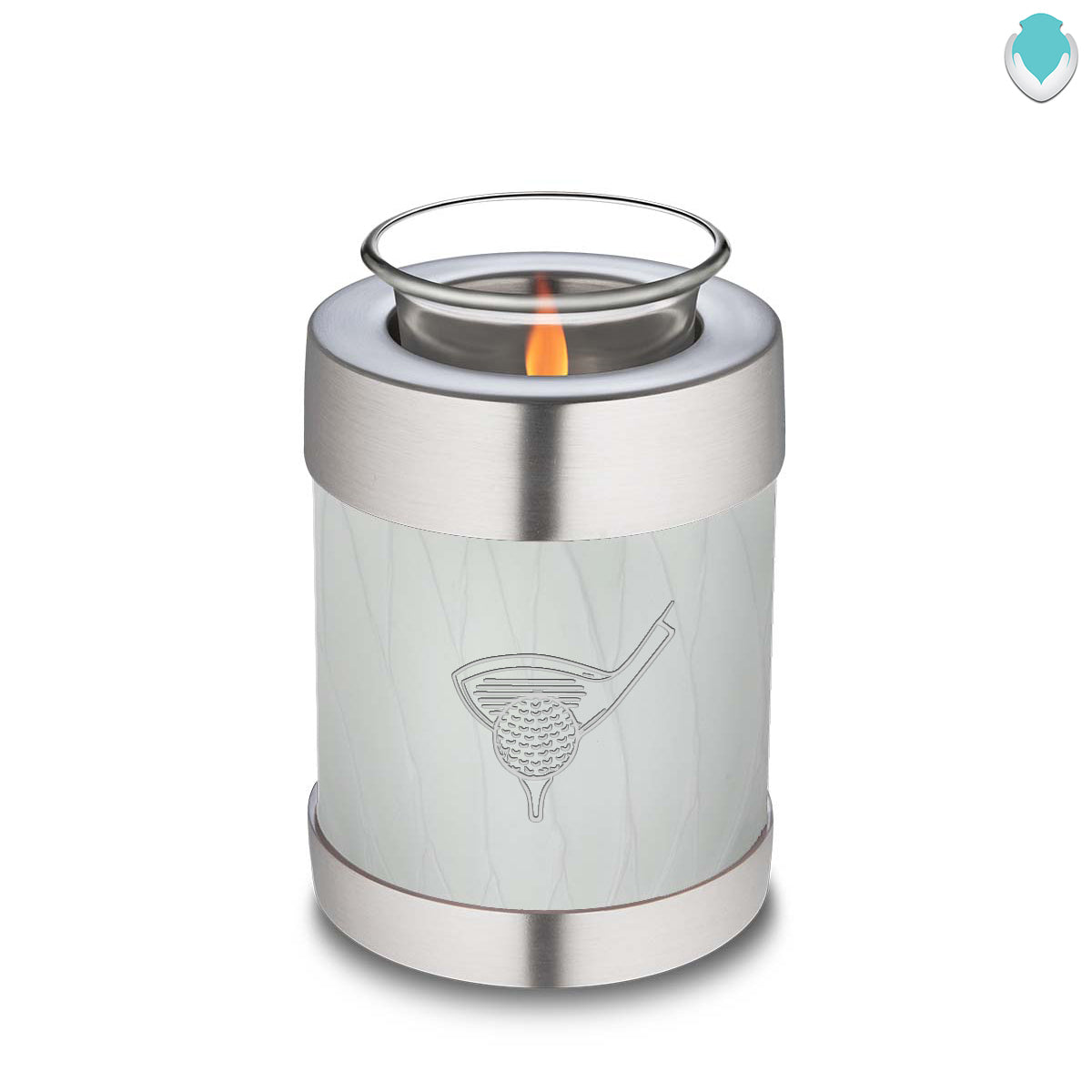 Candle Holder Embrace Pearl White Golfer Cremation Urn