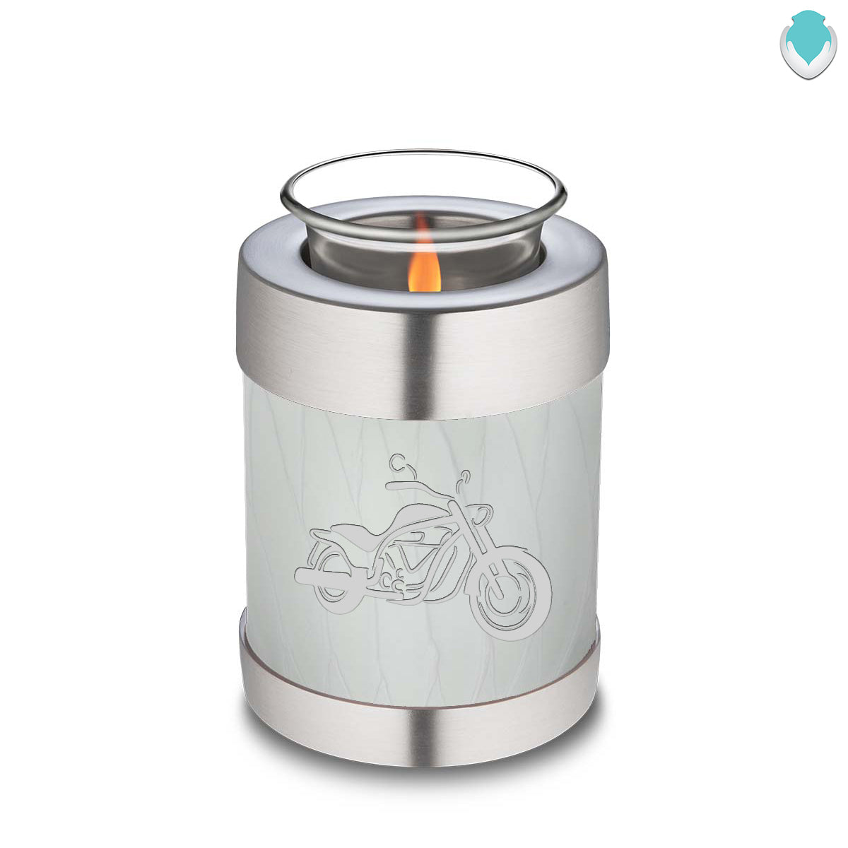 Candle Holder Embrace Pearl White Motorcycle Cremation Urn