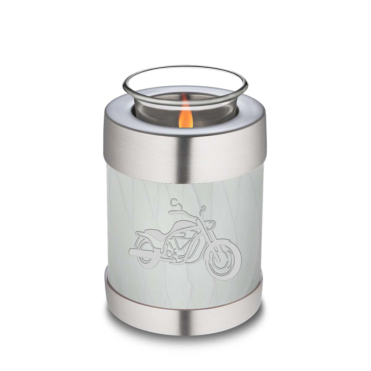Candle Holder Embrace Pearl White Motorcycle Cremation Urn