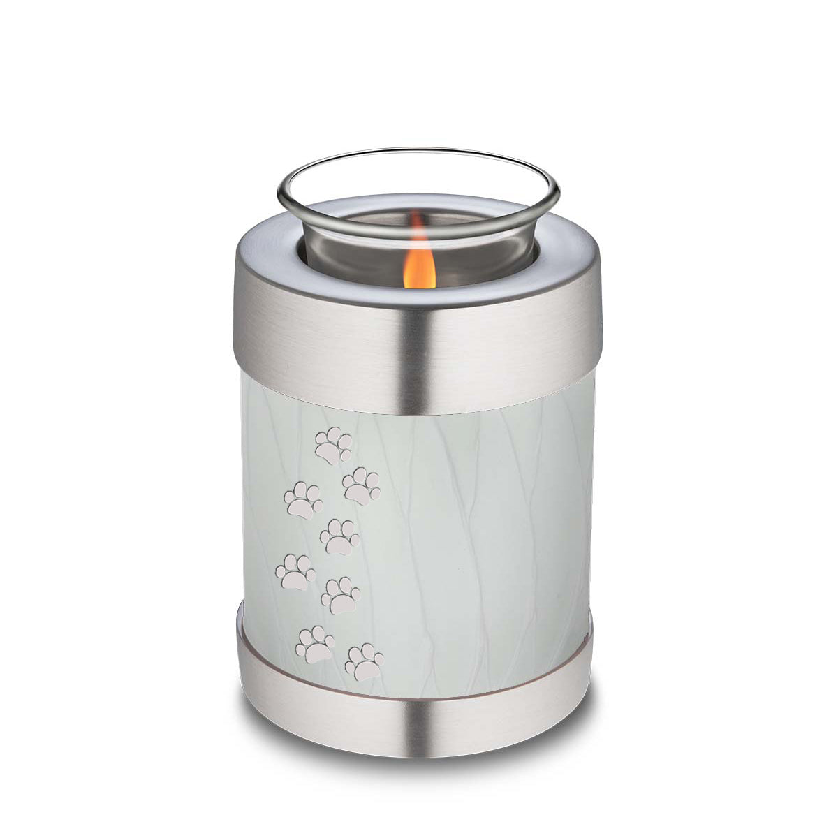 Candle Holder Embrace Pearl White Walking Paws Pet Cremation Urn