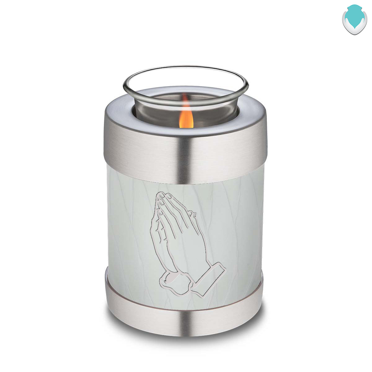 Candle Holder Embrace Pearl White Praying Hands Cremation Urn