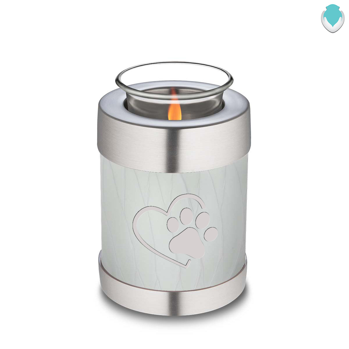 Candle Holder Embrace Pearl White Single Paw Heart Pet Cremation Urn