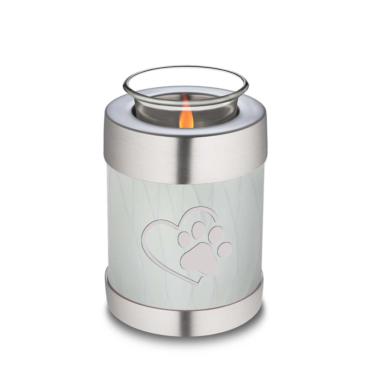 Candle Holder Embrace Pearl White Single Paw Heart Pet Cremation Urn