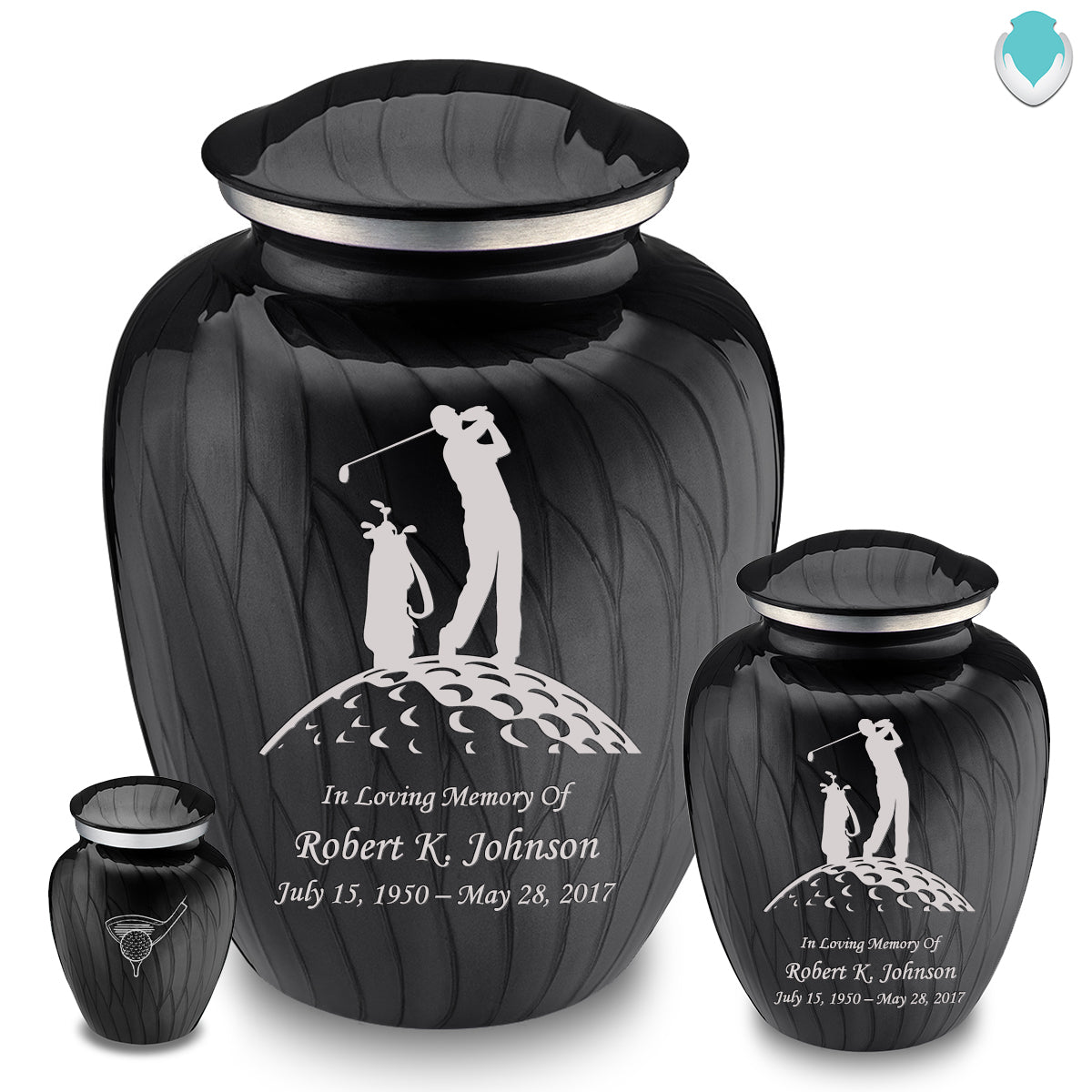 Medium Embrace Pearl Black Golf Cremation Urn