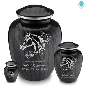 Medium Embrace Pearl Black Horse Cremation Urn