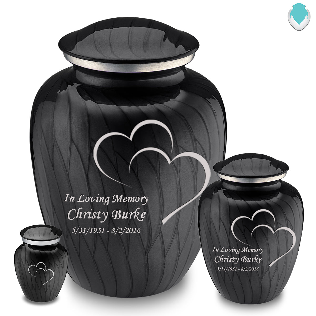 Medium Embrace Pearl Black Hearts Cremation Urn