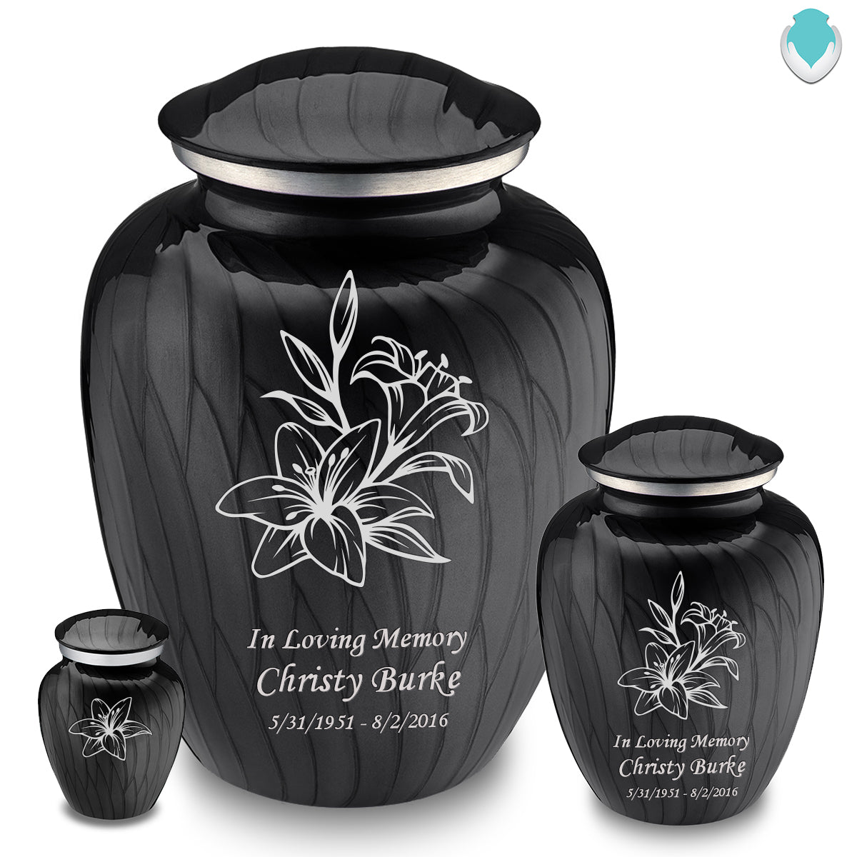 Medium Embrace Pearl Black Lily Cremation Urn