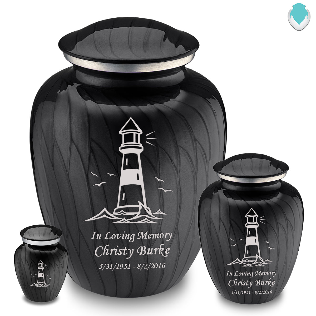 Medium Embrace Pearl Black Lighthouse Cremation Urn