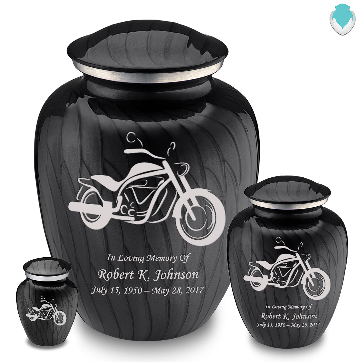 Medium Embrace Pearl Black Motorcycle Cremation Urn