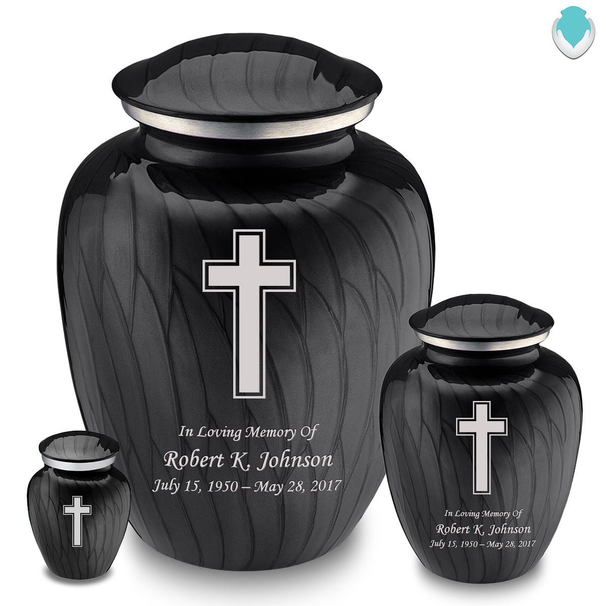 Medium Embrace Pearl Black Simple Cross Cremation Urn