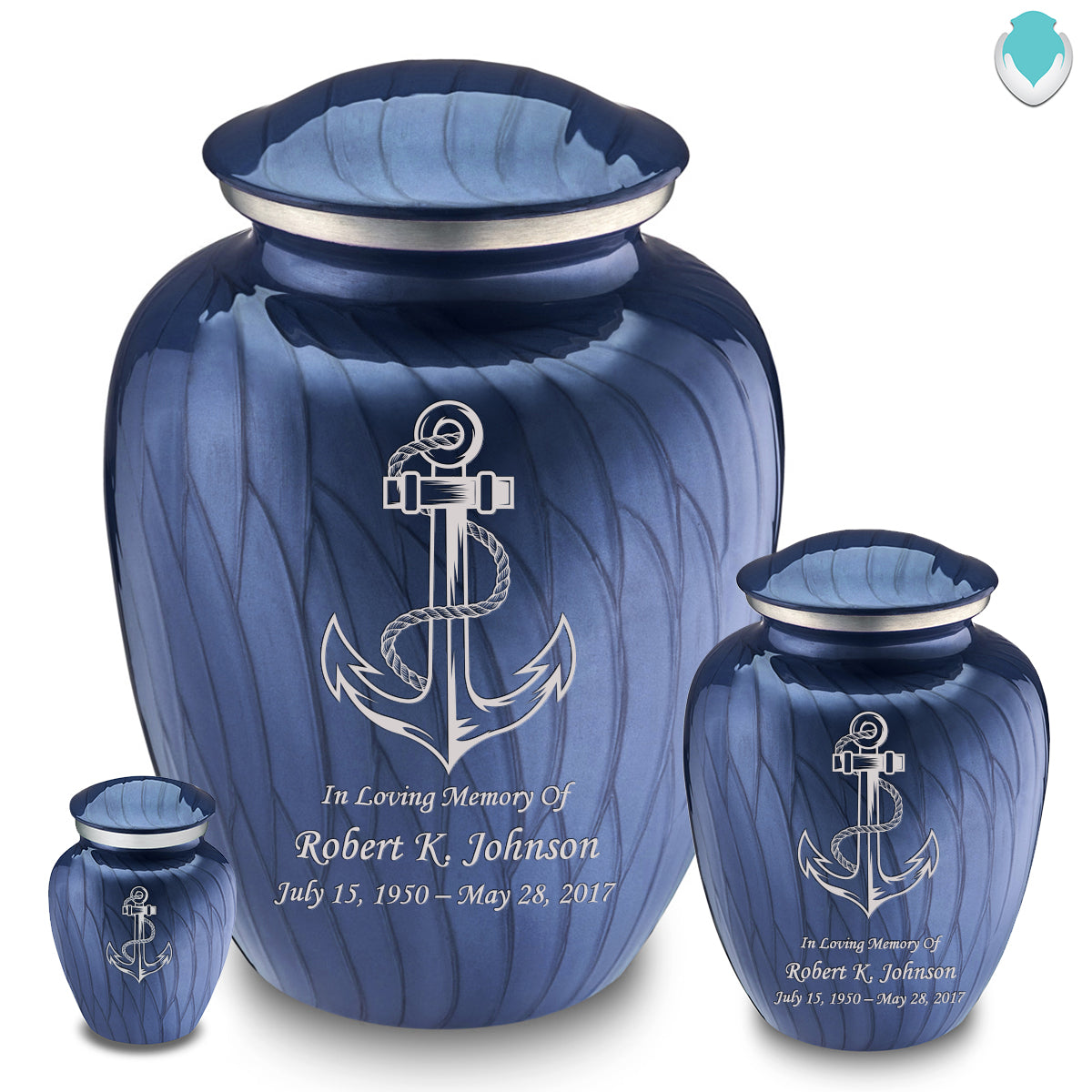 Medium Embrace Pearl Cobalt Blue Anchor Cremation Urn