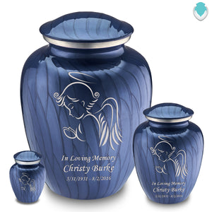 Medium Embrace Pearl Cobalt Blue Angel Cremation Urn
