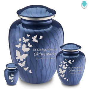 Keepsake Embrace Pearl Cobalt Blue Butterflies Cremation Urn