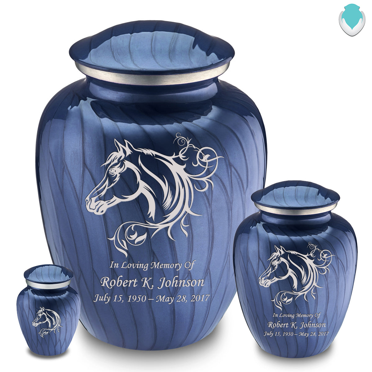 Medium Embrace Pearl Cobalt Blue Horse Cremation Urn