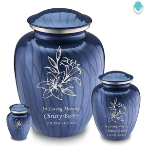 Medium Embrace Pearl Cobalt Blue Lily Cremation Urn