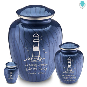 Medium Embrace Pearl Cobalt Blue Lighthouse Cremation Urn