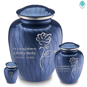 Medium Embrace Pearl Cobalt Blue Rose Cremation Urn