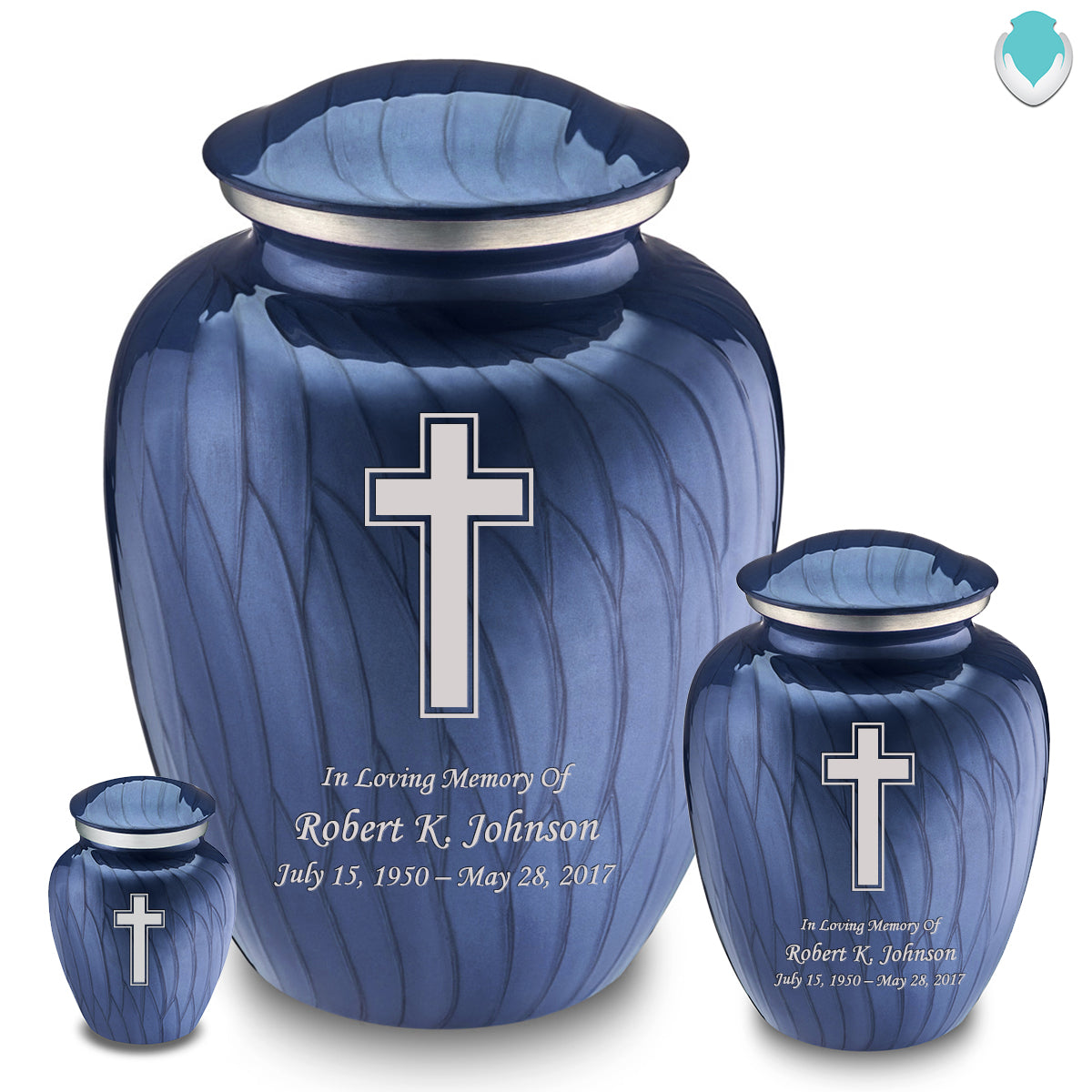 Keepsake Embrace Pearl Cobalt Blue Simple Cross Cremation Urn