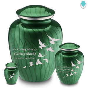 Medium Embrace Pearl Green Doves Cremation Urn
