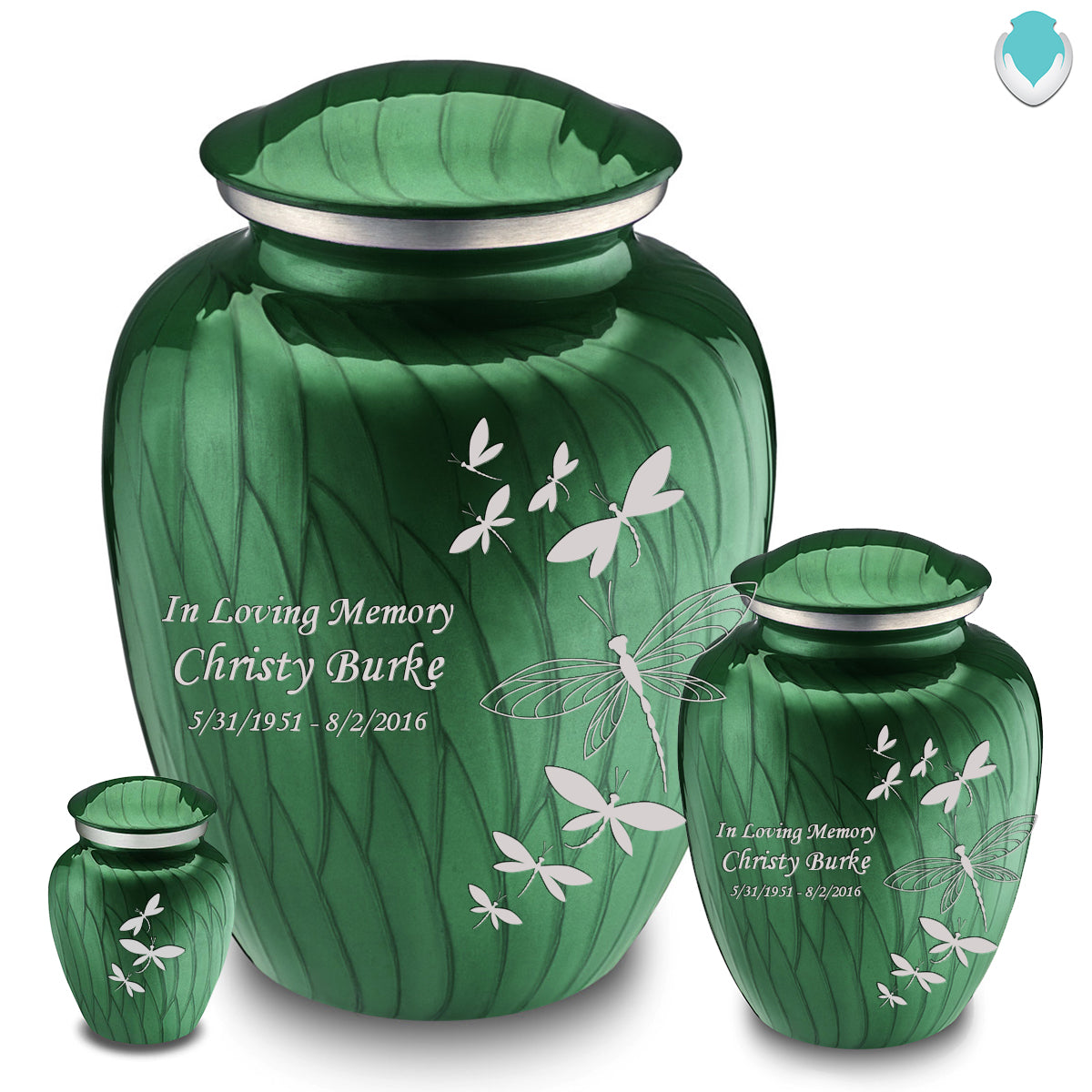 Medium Embrace Pearl Green Dragonfly Cremation Urn