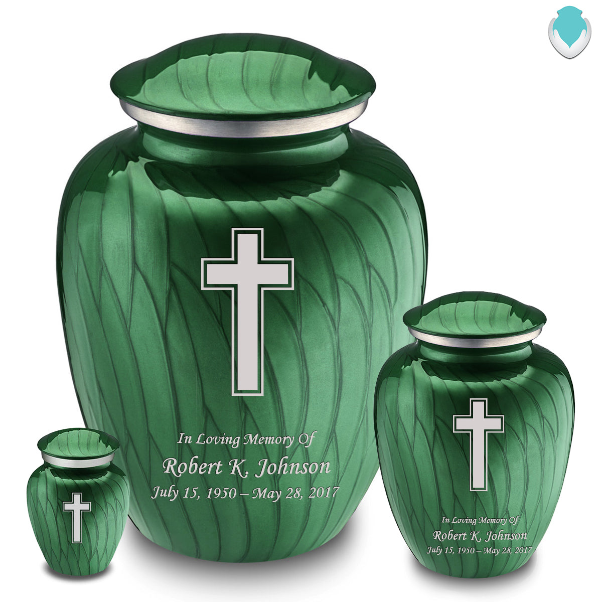 Medium Embrace Pearl Green Simple Cross Cremation Urn