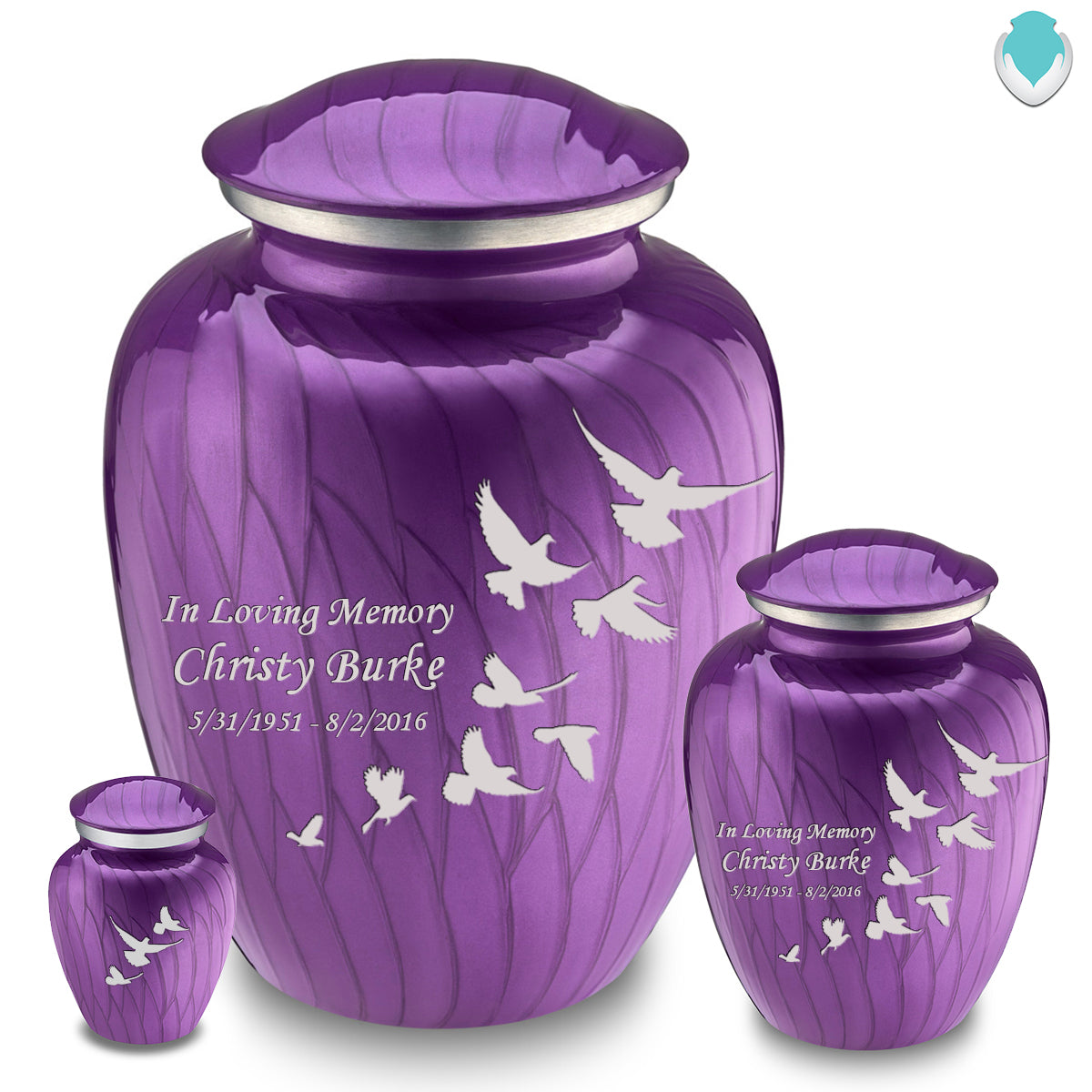 Medium Embrace Pearl Purple Doves Cremation Urn