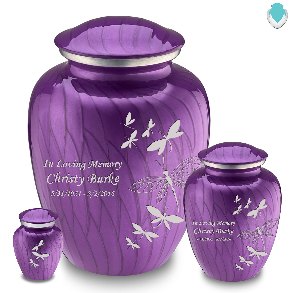 Medium Embrace Pearl Purple Dragonflies Cremation Urn