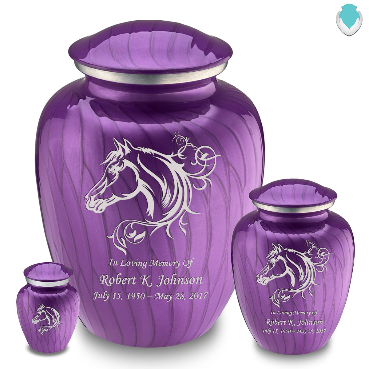 Medium Embrace Pearl Purple Horse Cremation Urn