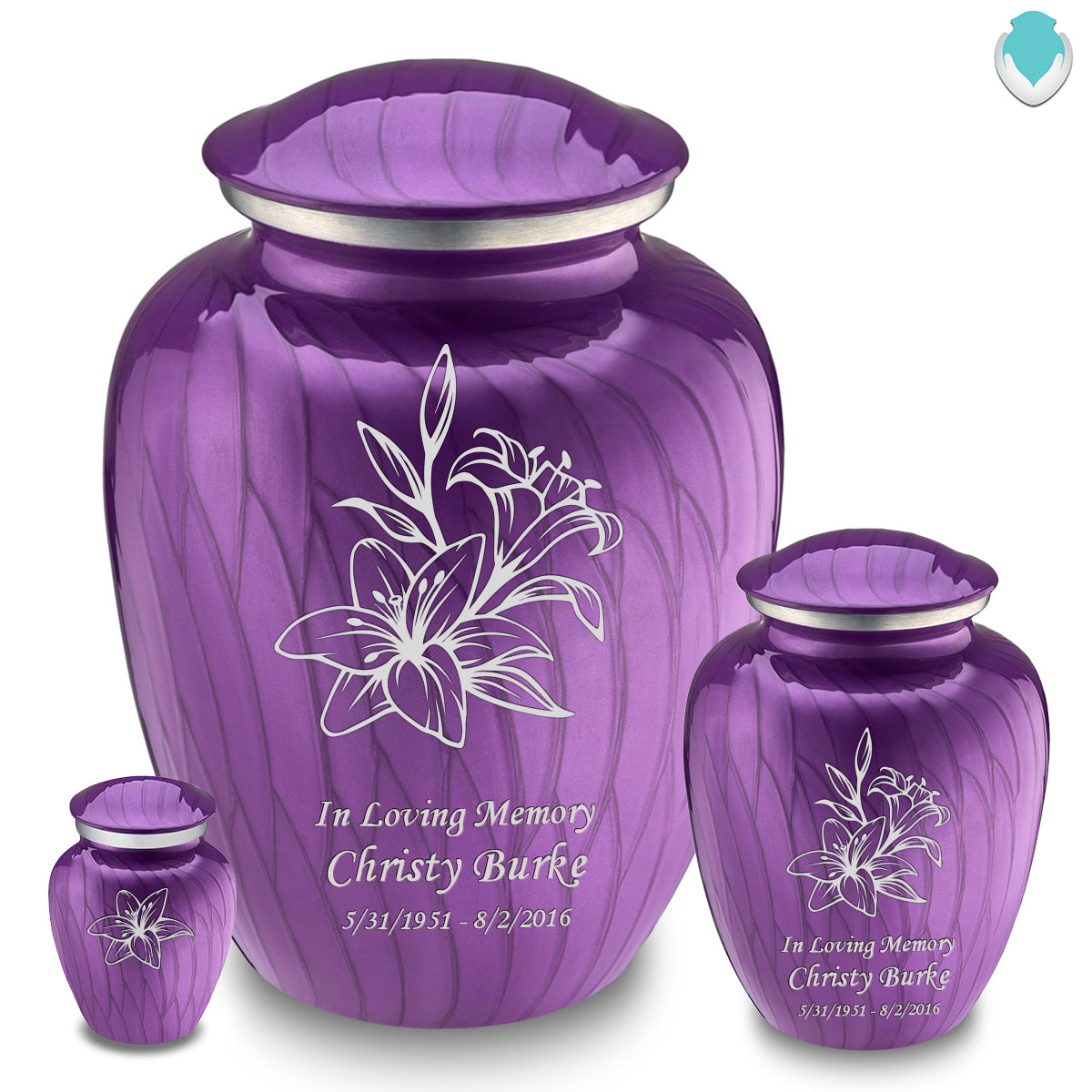Medium Embrace Pearl Purple Lily Cremation Urn