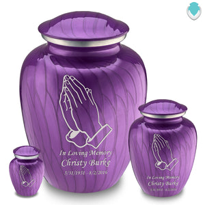 Medium Embrace Pearl Purple Praying Hands Cremation Urn