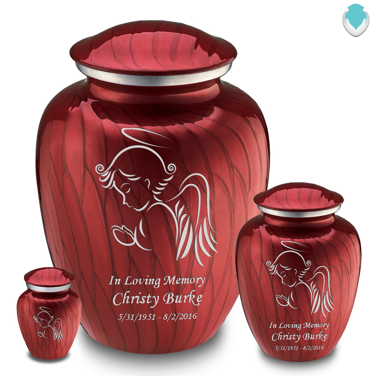 Medium Embrace Pearl Candy Red Angel Cremation Urn